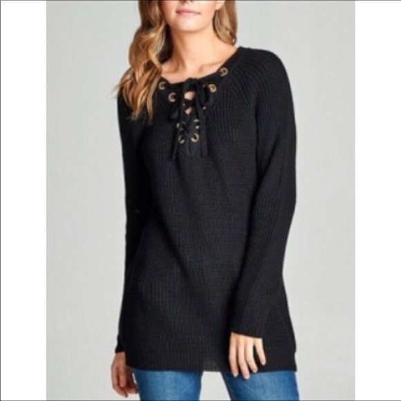 LAST 1🍂LAYKE✨ black lace up sweater - Picture 2 of 2